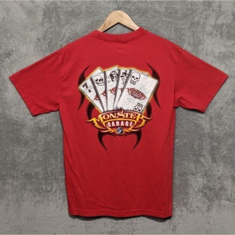 Monster Garage red skull playing card  short sleeve T-shirt L